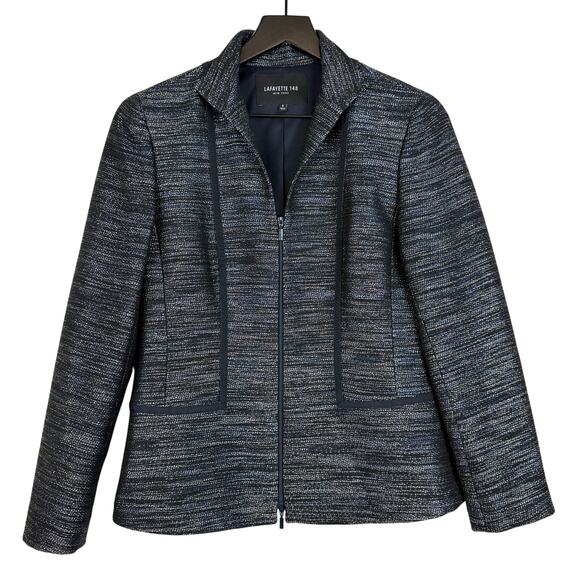 Lafayette 148 New York Jackets & Blazers - Lafayette 148 Woven Zip Up Dressy Jacket Navy Blue Black Wool Blend - Size 6